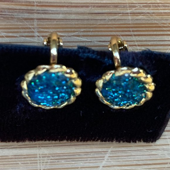Vintage Blue Confetti Lucite Clip-On Earrings - Picture 2 of 3